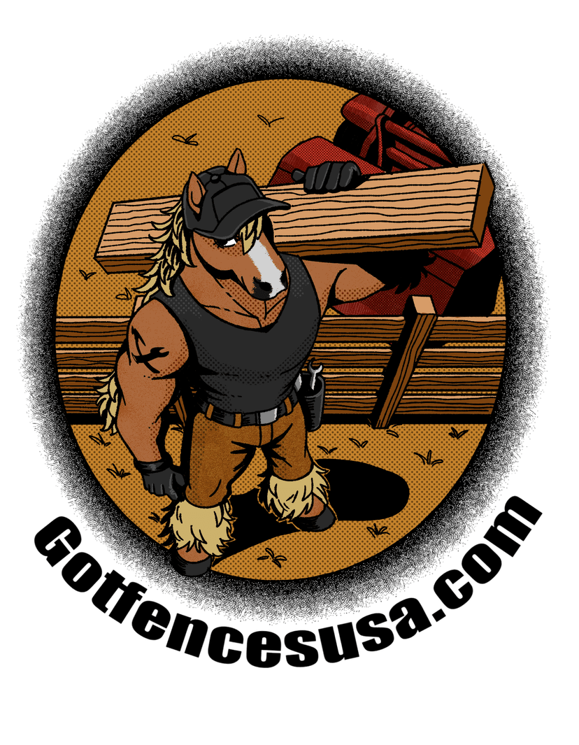 Got Fences USA mascot logo carrying a fence rail